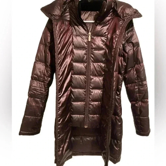 Calvin Klein Women’s Premium Down Puffer Coat w/ Hood Maroon Sz. XS - Picture 2 of 11